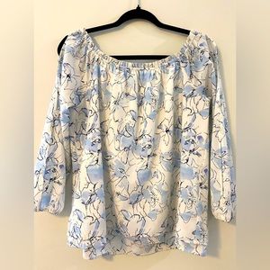 Sanctuary, White & Blue Floral Peasant Peek-a-Boo Long Sleeve, Size S